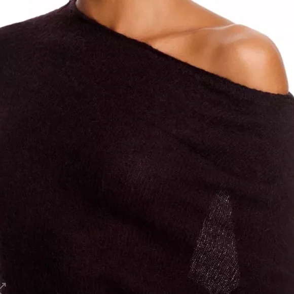 A.L.C Freya Off One Shoulder Asymmetrical Alpaca Blend Sweater Dark Umber Brown - Picture 2 of 9